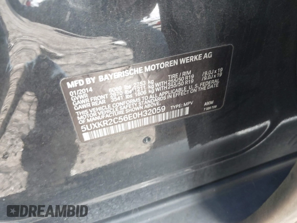 2014 BMW X5 sDrive35i with VIN 5UXKR2C56E0H32059, listed as a IAAI auction lot 41096908 with 124,322 mi miles. Bid and sale history available at carsss.com. Image 9.