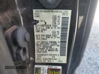 2012 Nissan Frontier SV with VIN 1N6AD0CW5CC403951, listed as a Copart auction lot 62068375 with 105,232 mi miles and Salvage title. Bid and sale history available at DreamBid. Image 12.