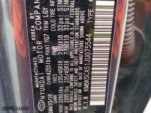2018 Hyundai Kona Ultimate with VIN KM8K5CA51JU075544, listed as a Copart auction lot 81799114 with 123,096 mi miles and Salvage Title. Bid and sale history available at carsss.com. Image 13.