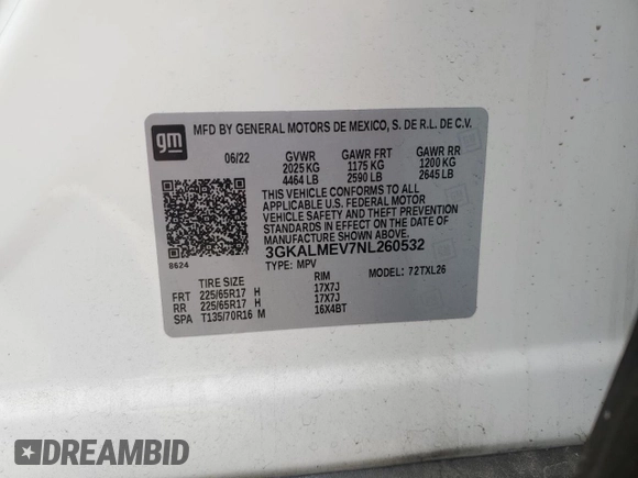 2022 GMC Terrain SLE с VIN 3GKALMEV7NL260532, выставлен на аукционе Copart как лот 51573005 с пробегом 31 833 миль миль и Чистый • Clean title. История ставок и продаж доступна на DreamBid. Изображение 13.