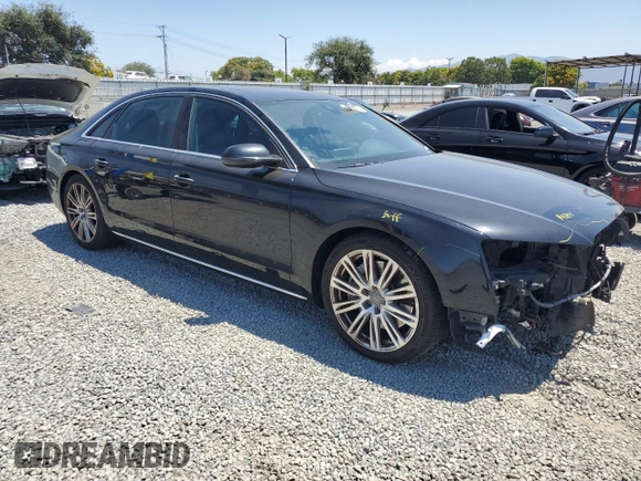 2013 Audi A8 4.0L with VIN WAUR2AFD5DN010742, listed as a Copart auction lot 62687735 with 107,984 mi miles and Salvage title. Bid and sale history available at DreamBid. Image 4.