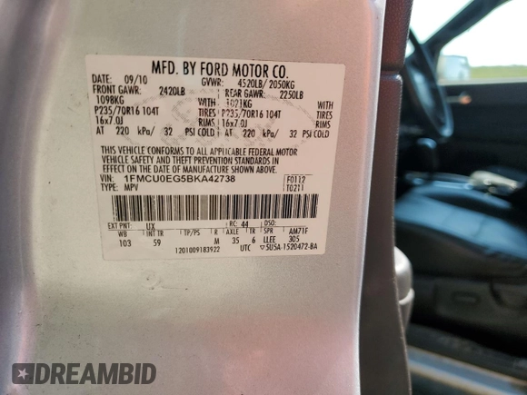 2011 Ford Escape Limited with VIN 1FMCU0EG5BKA42738, listed as a Copart auction lot 63784015 with 150,291 mi miles and Clean title. Bid and sale history available at DreamBid. Image 13.