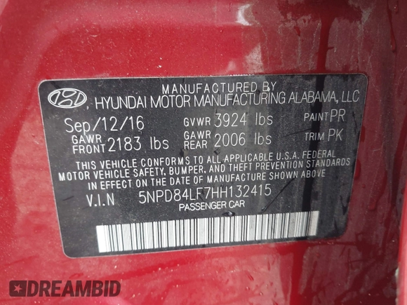 2017 Hyundai Elantra Limited with VIN 5NPD84LF7HH132415, listed as a IAAI auction lot 41913234 with 66,684 mi miles and . Bid and sale history available at DreamBid. Image 9.