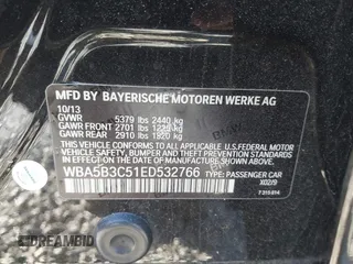 2014 BMW 5 Series 535i xDrive with VIN WBA5B3C51ED532766, listed as a IAAI auction lot 41368436 with Not Provided miles and . Bid and sale history available at carsss.com. Image 9.