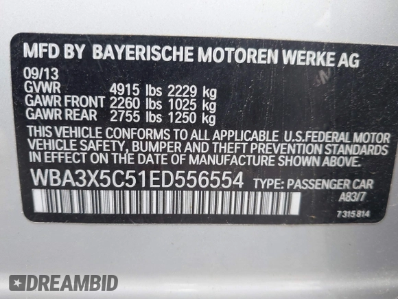 2014 BMW 3 Series 328i Gran Turismo xDrive z VIN WBA3X5C51ED556554, wystawiony jako IAAI lot #42149391 z przebiegiem 189 624 mil mil oraz . Historia ofert i sprzedaży dostępna na DreamBid. Obrazek 9.