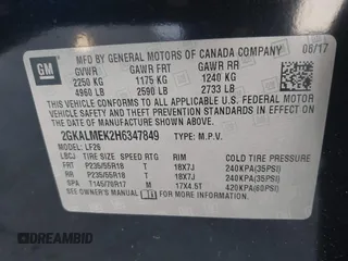 2017 GMC Terrain SLE with VIN 2GKALMEK2H6347849, listed as a IAAI auction lot 41634216 with 61,405 mi miles. Bid and sale history available at carsss.com. Image 9.