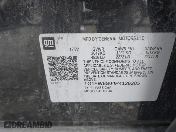 2023 Chevrolet Bolt EV 1LT with VIN 1G1FW6S04P4126205, listed as a IAAI auction lot 42190240 with 68,805 mi miles and . Bid and sale history available at DreamBid. Image 9.