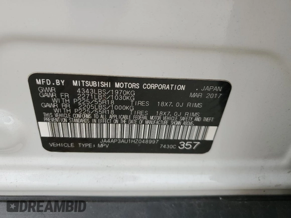 2017 Mitsubishi Outlander ES с VIN JA4AP3AU1HZ048997, выставлен на аукционе Copart как лот 53311335 с пробегом 234 706 миль миль и Списание • Salvage title. История ставок и продаж доступна на DreamBid. Изображение 13.