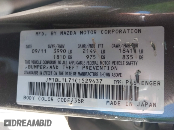 2012 Mazda Mazda3 i Touring with VIN JM1BL1L71C1529437, listed as a IAAI auction lot 41728946 with 179,907 mi miles. Bid and sale history available at carsss.com. Image 9.