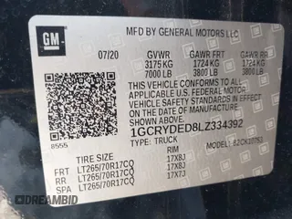2020 Chevrolet Silverado 1500 LT with VIN 1GCRYDED8LZ334392, listed as a IAAI auction lot 41239456 with 159,216 mi miles. Bid and sale history available at carsss.com. Image 9.