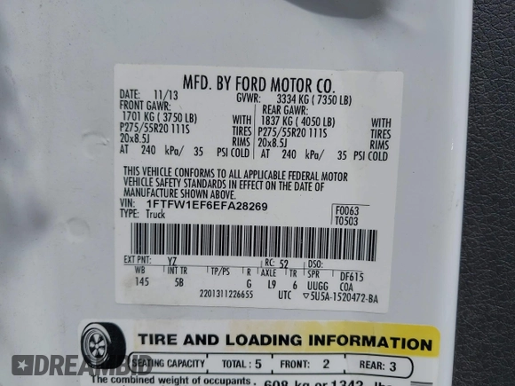 2014 Ford F-150 XL with VIN 1FTFW1EF6EFA28269, listed as a IAAI auction lot 42537054 with 258,215 mi miles and . Bid and sale history available at DreamBid. Image 9.