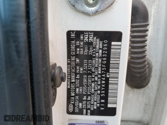 2015 Kia Sorento SX с VIN 5XYKW4A75FG632960, выставлен на аукционе Copart как лот 58350165 с пробегом 190 977 миль миль и Чистый • Clean title. История ставок и продаж доступна на DreamBid. Изображение 13.