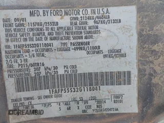 2002 Ford Taurus SES Standard with VIN 1FAFP55S32G118041, listed as a IAAI auction lot 41366321 with 193,533 mi miles. Bid and sale history available at carsss.com. Image 9.