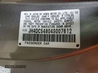 2004 Acura RSX with VIN JH4DC54804S007612, listed as a Copart auction lot 74295204 with 200,679 mi miles and Salvage Title. Bid and sale history available at carsss.com. Image 12.