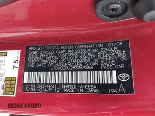 2008 Toyota Prius z VIN JTDKB20U283369888, wystawiony jako IAAI lot #42205254 z przebiegiem 308 478 mil mil oraz . Historia ofert i sprzedaży dostępna na DreamBid. Obrazek 9.