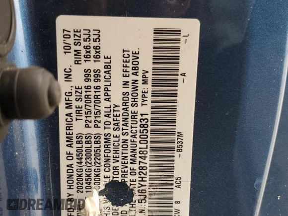 2008 Honda Element EX with VIN 5J6YH28748L005831, listed as a Copart auction lot 52077395 with 153,276 mi miles and Salvage Title. Bid and sale history available at DreamBid. Image 15.