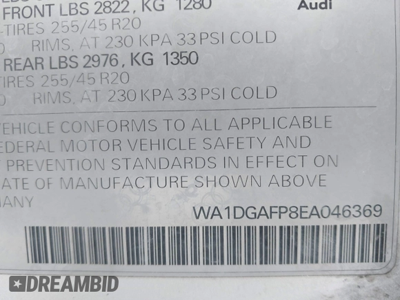 2014 Audi Q5 Premium Plus with VIN WA1DGAFP8EA046369, listed as a IAAI auction lot 41324287 with 124,655 mi miles and . Bid and sale history available at DreamBid. Image 9.