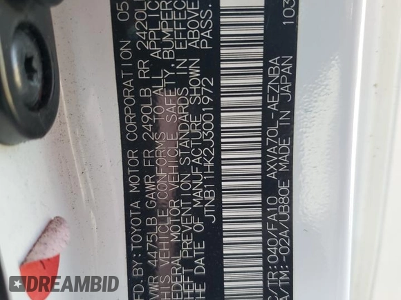 2018 Toyota Camry LE z VIN JTNB11HK2J3001972, wystawiony jako Copart lot #58079565 z przebiegiem 90 841 mil mil oraz Szkoda całkowita • Salvage title. Historia ofert i sprzedaży dostępna na DreamBid. Obrazek 13.