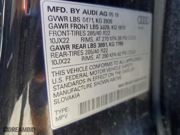 2019 Audi Q8 Premium Plus with VIN WA1BVAF13KD043155, listed as a Copart auction lot 52559895 with 66,711 mi miles and Salvage Title. Bid and sale history available at carsss.com. Image 13.
