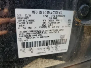 2020 Ford Explorer z VIN 1FM5K8AC0LGB85696, wystawiony jako Copart lot #73473514 z przebiegiem 110 211 mil mil oraz Szkoda całkowita • Salvage title. Historia ofert i sprzedaży dostępna na DreamBid. Obrazek 14.