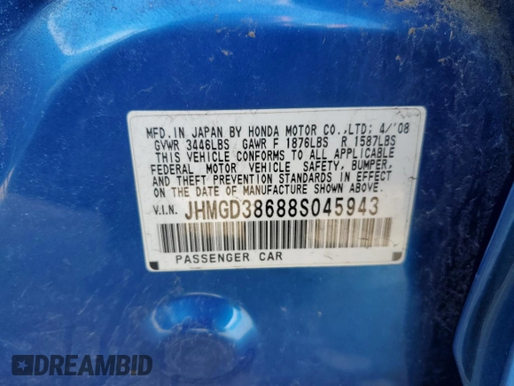 2008 Honda Fit Sport with VIN JHMGD38688S045943, listed as a Copart auction lot 49443655 with 81,764 mi miles and Salvage Title. Bid and sale history available at carsss.com. Image 14.