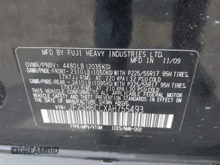 2010 Subaru Forester X Premium with VIN JF2SH6CCXAH755493, listed as a IAAI auction lot 42634247 with 155,574 mi miles and . Bid and sale history available at DreamBid. Image 9.
