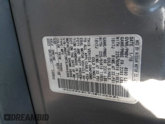 2018 Nissan Rogue SV with VIN JN8AT2MTXJW466386, listed as a IAAI auction lot 41696067 with 115,077 mi miles and . Bid and sale history available at DreamBid. Image 9.
