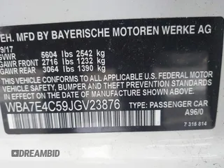 2018 BMW 7 Series 740i xDrive with VIN WBA7E4C59JGV23876, listed as a IAAI auction lot 41381398 with 106,675 mi miles. Bid and sale history available at carsss.com. Image 9.