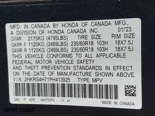 2023 Honda CR-V EX-L with VIN 2HKRS4H71PH413925, listed as a IAAI auction lot 41765843 with 33,074 mi miles. Bid and sale history available at carsss.com. Image 9.