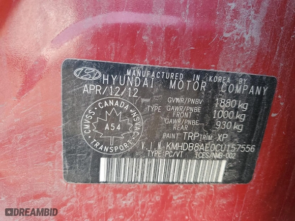 2012 Hyundai Elantra Touring GLS with VIN KMHDB8AE0CU157556, listed as a Copart auction lot 71157434 with 0 mi miles and Salvage Title. Bid and sale history available at carsss.com. Image 12.