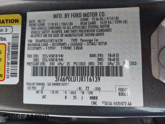 2018 Ford Fusion Hybrid SE with VIN 3FA6P0LU1JR116139, listed as a IAAI auction lot 41933594 with 83,000 mi miles. Bid and sale history available at carsss.com. Image 9.