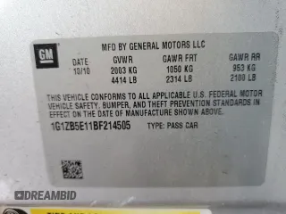 2011 Chevrolet Malibu 1LS with VIN 1G1ZB5E11BF214505, listed as a Copart auction lot 55985365 with 100,186 mi miles and Salvage Title. Bid and sale history available at DreamBid. Image 12.