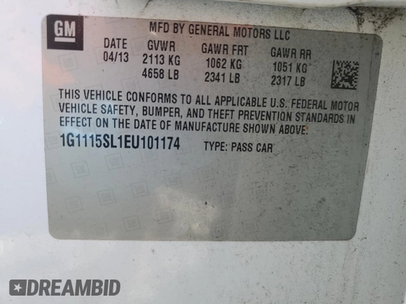 2014 Chevrolet Impala LT with VIN 1G1115SL1EU101174, listed as a Copart auction lot 41827855 with 152,588 mi miles and Salvage Title. Bid and sale history available at DreamBid. Image 12.