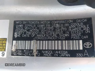 2004 Toyota Prius with VIN JTDKB22UX40071422, listed as a IAAI auction lot 42224668 with 168,422 mi miles and . Bid and sale history available at DreamBid. Image 9.