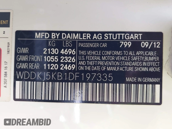 2013 Mercedes-Benz E 350 with VIN WDDKJ5KB1DF197335, listed as a IAAI auction lot 42272831 with 58,092 mi miles and . Bid and sale history available at DreamBid. Image 9.
