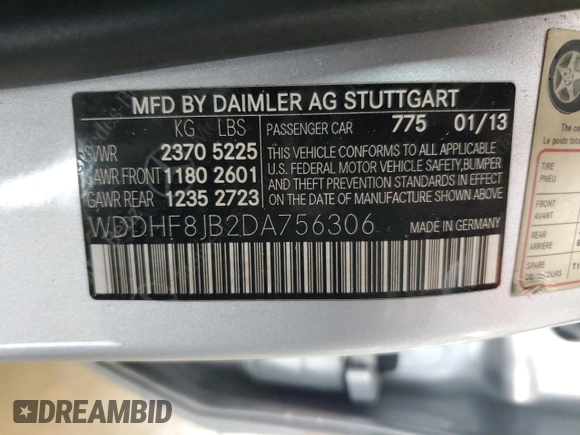 2013 Mercedes-Benz E 350 Luxury with VIN WDDHF8JB2DA756306, listed as a Copart auction lot 62992685 with 144,985 mi miles and Salvage title. Bid and sale history available at DreamBid. Image 12.
