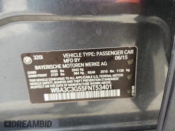 2015 BMW 3 Series 320i xDrive z VIN WBA3C3G55FNT53401, wystawiony jako Copart lot #60574915 z przebiegiem 184 516 mil mil oraz Czysty tytuł • Clean title. Historia ofert i sprzedaży dostępna na DreamBid. Obrazek 12.