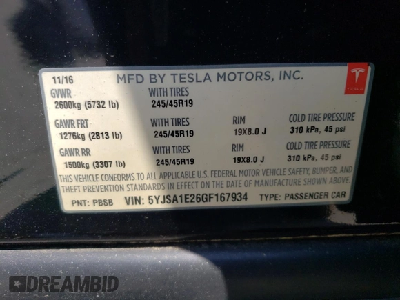 2016 Tesla Model S 90D с VIN 5YJSA1E26GF167934, выставлен на аукционе Copart как лот 57664115 с пробегом 151 583 миль миль и Списание • Salvage title. История ставок и продаж доступна на DreamBid. Изображение 14.
