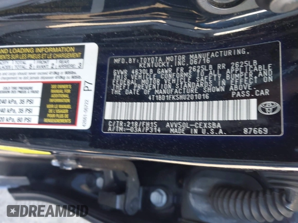 2017 Toyota Camry Hybrid LE with VIN 4T1BD1FK5HU201016, listed as a IAAI auction lot 40713252 with 170,818 mi miles. Bid and sale history available at carsss.com. Image 9.