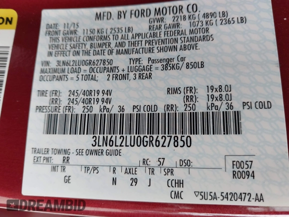 2016 Lincoln MKZ Hybrid with VIN 3LN6L2LU0GR627850, listed as a IAAI auction lot 41897945 with 36,213 mi miles. Bid and sale history available at carsss.com. Image 9.