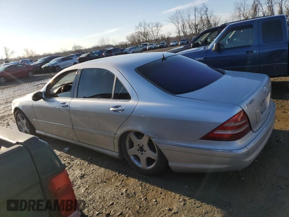 2002 Mercedes-Benz S-Class 4.3L with VIN WDBNG70JX2A233642, listed as a Copart auction lot 44129705 with 144,793 mi miles and Salvage Title. Bid and sale history available at carsss.com. Image 2.