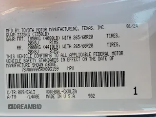 2024 Toyota Sequoia SR5 with VIN 7SVAAAAA5RX003159, listed as a Copart auction lot 80893094 with 17,581 mi miles and Salvage Title. Bid and sale history available at carsss.com. Image 14.