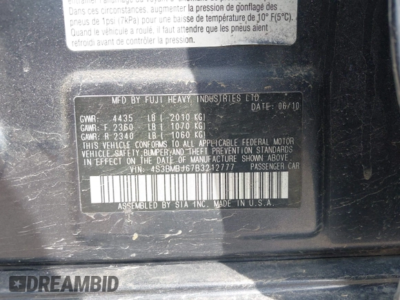 2011 Subaru Legacy Limited with VIN 4S3BMBJ67B3212777, listed as a IAAI auction lot 42032652 with 154,296 mi miles and . Bid and sale history available at DreamBid. Image 9.