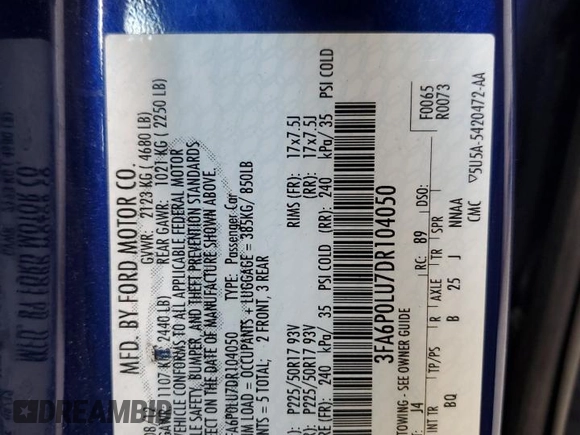 2013 Ford Fusion SE Hybrid with VIN 3FA6P0LU7DR104050, listed as a Copart auction lot 63366305 with 182,115 mi miles and Clean title. Bid and sale history available at DreamBid. Image 12.