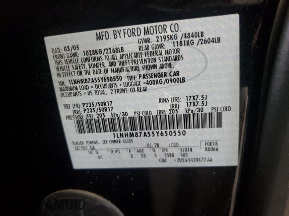2005 Lincoln LS Sport z VIN 1LNHM87A55Y650550, wystawiony jako Copart lot #68366714 z przebiegiem 37 112 mil mil oraz Szkoda całkowita • Salvage title. Historia ofert i sprzedaży dostępna na DreamBid. Obrazek 12.