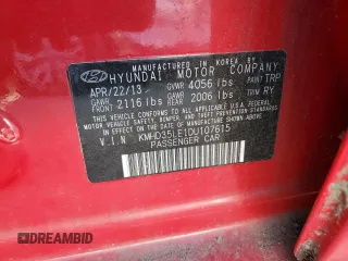 2013 Hyundai Elantra GT with VIN KMHD35LE1DU107615, listed as a Copart auction lot 75410724 with 24,150 mi miles and Salvage Title. Bid and sale history available at carsss.com. Image 13.