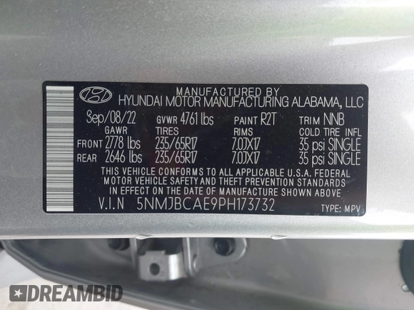 2023 Hyundai Tucson SEL with VIN 5NMJBCAE9PH173732, listed as a IAAI auction lot 42408802 with 37,378 mi miles and . Bid and sale history available at DreamBid. Image 9.