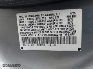 2005 Honda Odyssey EX-L with VIN 5FNRL38755B092104, listed as a IAAI auction lot 41567629 with 1 mi miles. Bid and sale history available at carsss.com. Image 9.