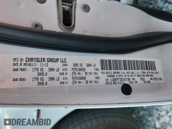 2014 Ram 1500 Express with VIN 1C6RR7FT3ES197188, listed as a Copart auction lot 59846055 with 132,054 mi miles and Salvage title. Bid and sale history available at DreamBid. Image 13.