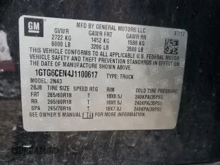 2018 GMC Canyon 4WD SLE z VIN 1GTG6CEN4J1100617, wystawiony jako Copart lot #53282695 z przebiegiem 112 033 mil mil oraz Szkoda całkowita • Salvage title. Historia ofert i sprzedaży dostępna na DreamBid. Obrazek 12.